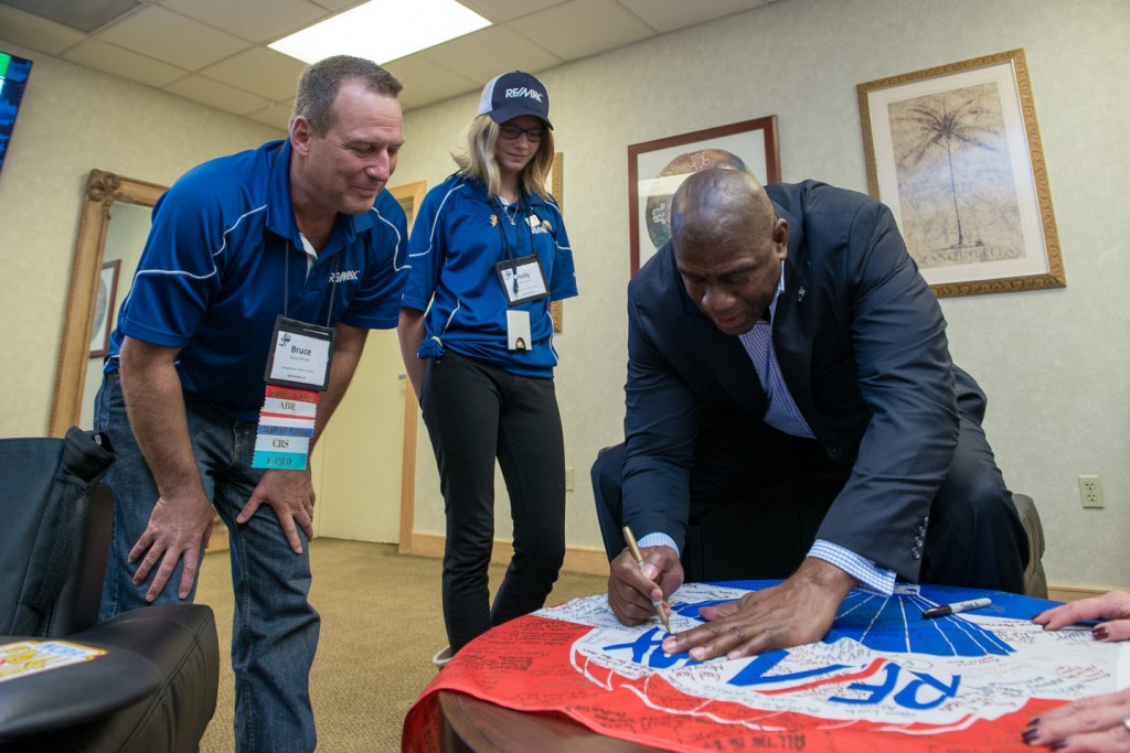 Magic Johnson signing flag