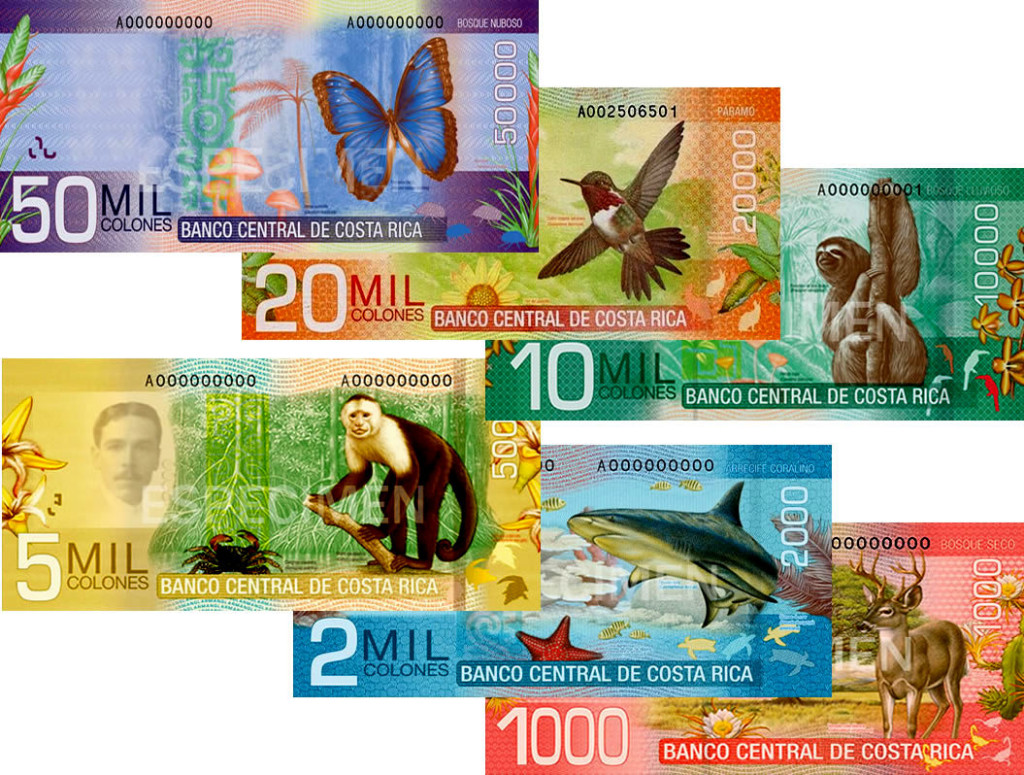 Over three years from 2012 through 2012 Costa Rica rolled out new currency featuring wildlife and nature