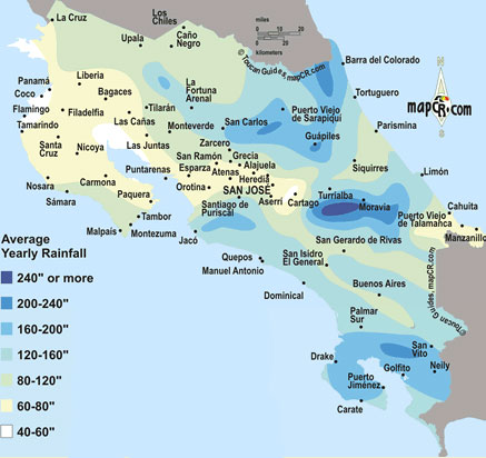 Rainfall map of Costa Rica